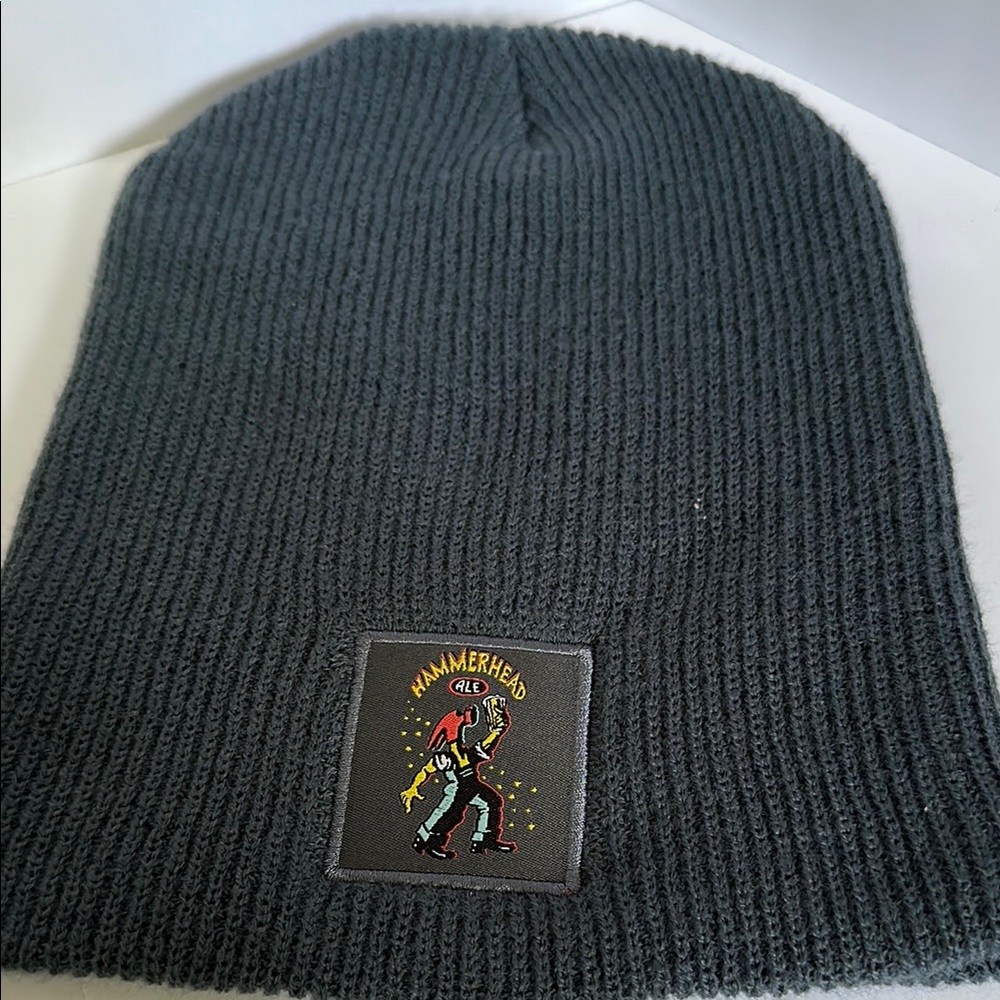 Dark grey Ribbed Knit Hat with Beer Patch